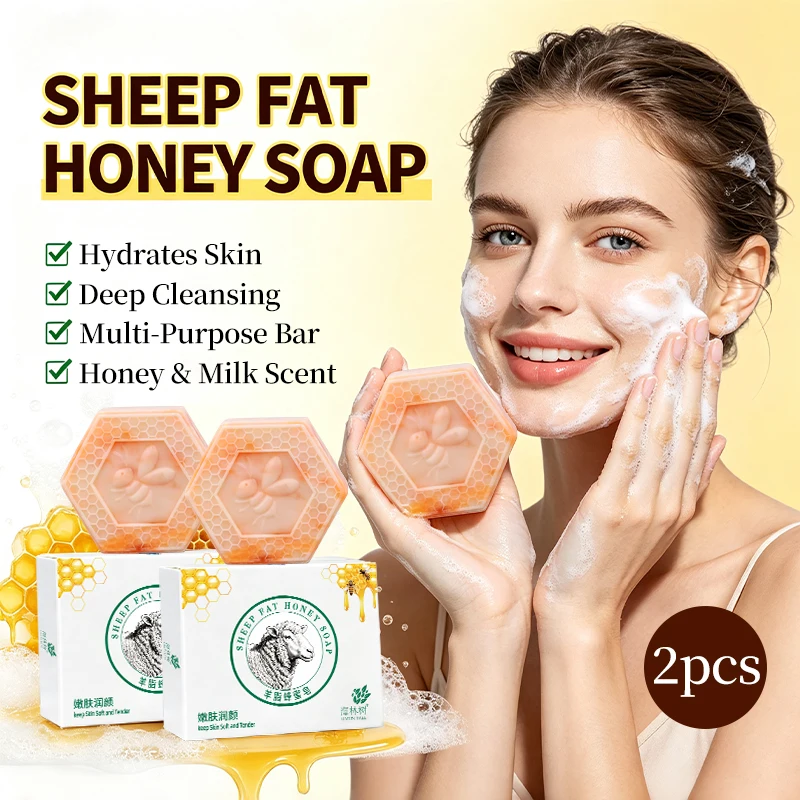 2pcs Sheep Fat Honey Soap, Deeply Cleansing Dirt, Moisturizing And Hydrating Handmade Bath Soap, Cleaning Face, Body And Hand Soap, Moisturizing Self-Care, Halloween And Christmas Gift Set, Travel Essential