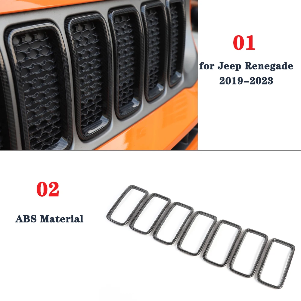 Front Grille Insert Grill Decoration Cover Trim for Jeep Renegade 2019 2020 2021 2022 2023 Car Accessories Carbon Fiber Look