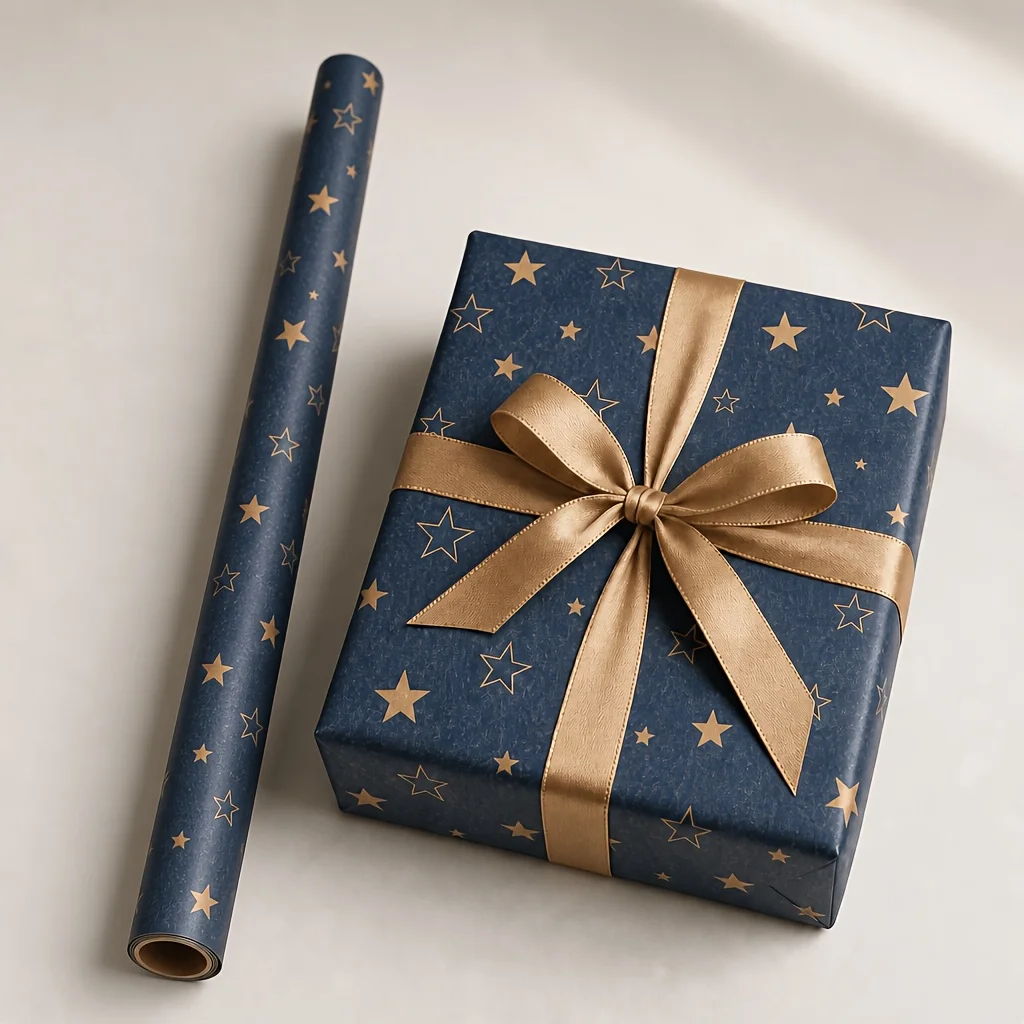 Marineblau Goldstern Geschenkpapier, Mattes Kraftpapier Rolle für Weihnachten, Geburtstag, Blumensträuße & DIY-Basteleien