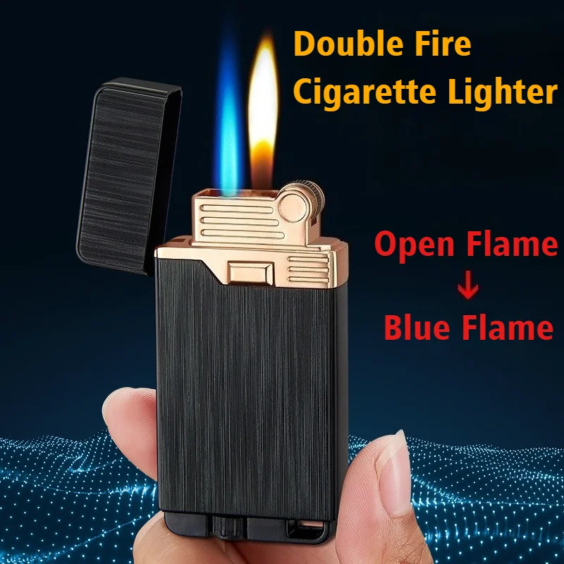 

New Metal Dual Fire Switching Cigar Igniter Grinding Wheel Lighter Windproof Open Flame Cigarette Lighters & Smoking Accessories