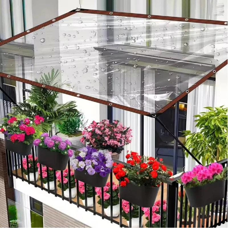 Transparent Tarpaulin PE Thick Waterproof UV Tear Resistant Durable Plastic Vinyl Tarpaulin With Grommets Garden Rain Cover