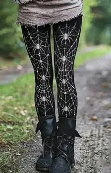 Women's Punk Skull Leggings Black Moon Phase Flame Print Stretchy Slim Fit Pants Gothic Dark Skinny Trousers - view 2