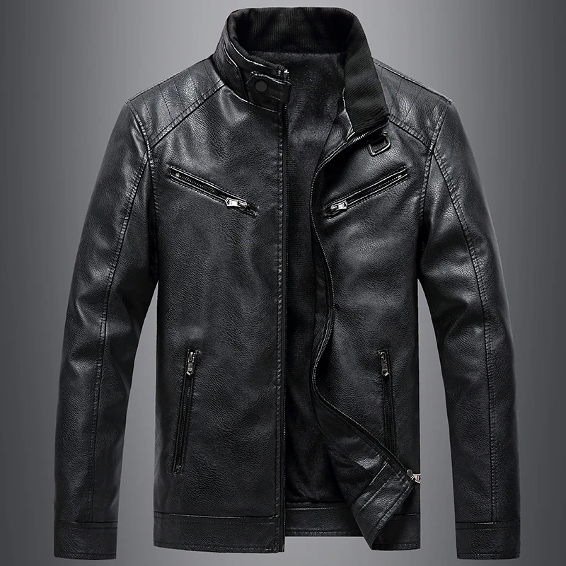 

Winter New Pu Leather Jacket for Men Stand Collar Windproof Men Clothing Outdoor Thicken Warm Motorcycle Jacket Fashion Casual