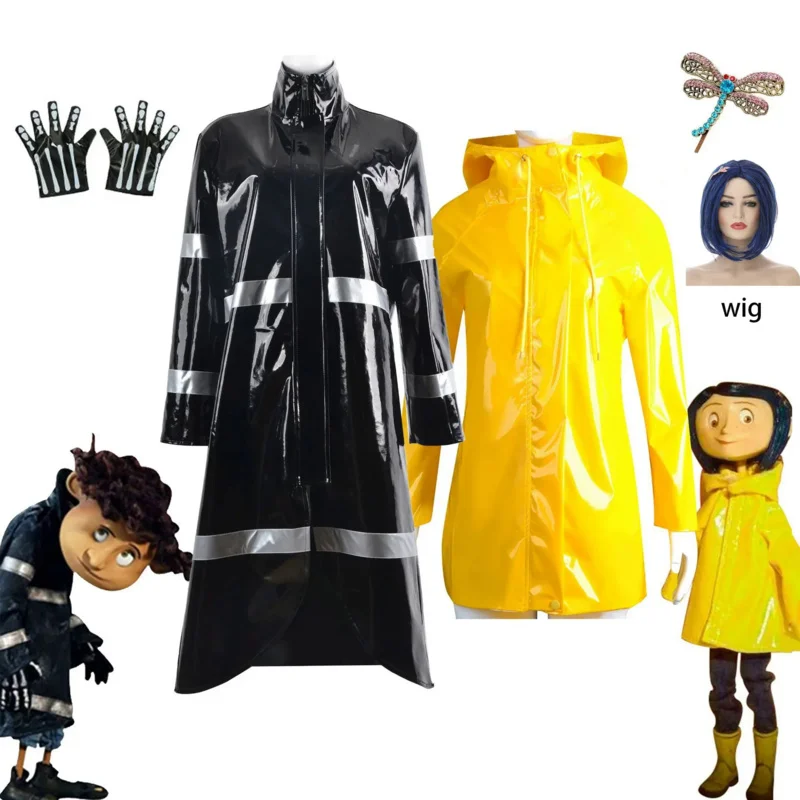 Movie Coraline Wybie Lovat Cosplay Costume Outfits Coraline Cosplay Hoodie Jacket Coat Halloween Party Carnival Suit Raincoat