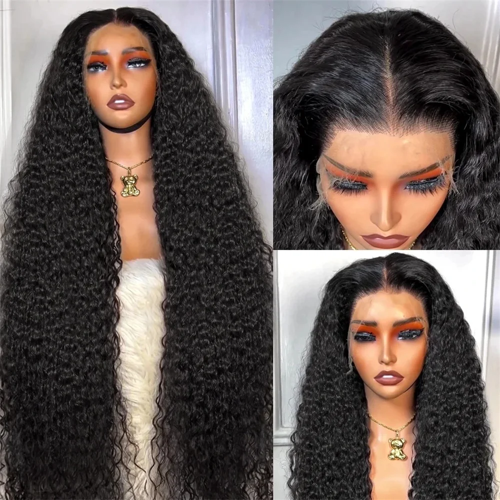 200 Density 30 34 38 Inch Deep Wave 13x6 HD Transparent Lace Frontal Wig Human Hair Water Curly 13x4 Lace Front Wigs For Women