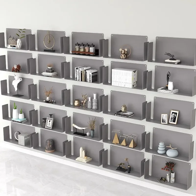 Wrought Iron Wall Shelf Creative Metal Storage Frame Laminate Baffle for Bedroom Living Room Balcony Wall Mounted Display