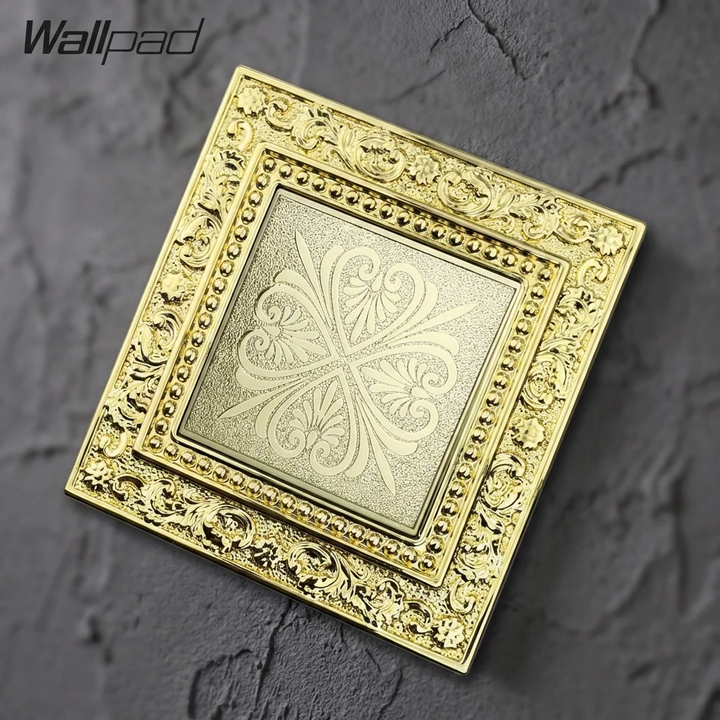 WALLPAD Carved Brass Copper Plate Wall Light Switch 1 2 3 Gang 2 Way Antique Luxurious Gold Color For Villa Hotel