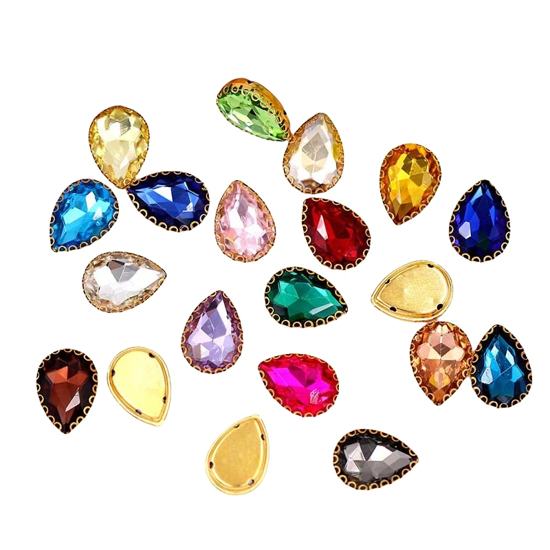 

All Sizes Drop Glass Crystal Lace Claw Rhinestones Golden Base Pear Sew On StoneFor Diy/Clothing Accessorie