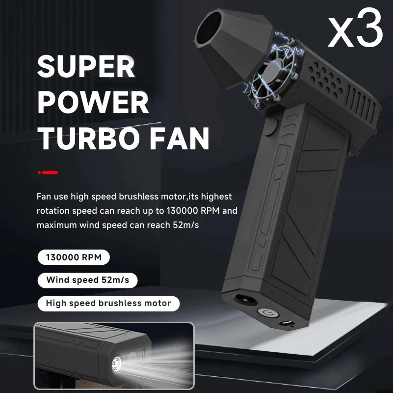 X3 Violent Blower Turbo Fan Jetfan Strong Fans Handheld 3nd Turbo Blower 130000 RPM Wind Speed 52m/s With LED Lighting