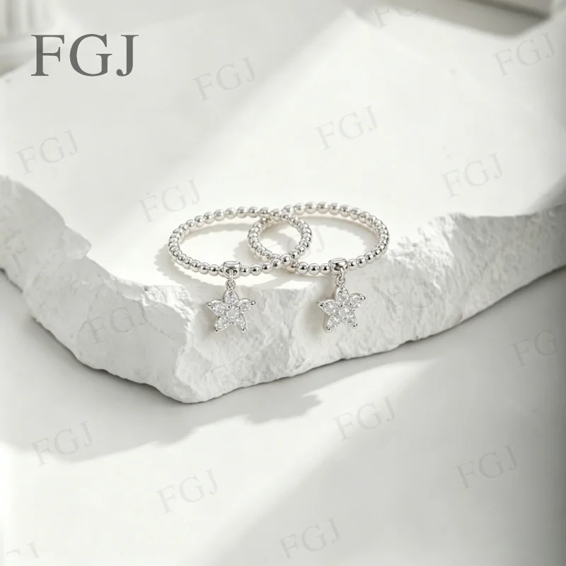 D-Farbiger Moissanit Gänseblümchen-Ring S925 Silber Glänzender Stern-Perlen-Schwinganhänger Fingerring Damen Feiner Schmuck Geschenk – Detail 6