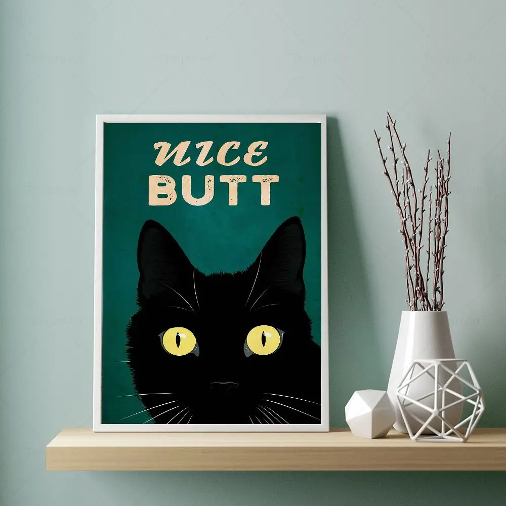 

Funny Black Cat Poster Vintage Nice Butt Print Cute Animal Wall Art Canvas Painting Toilet Wall Picture Bathroom Home Decor Gift