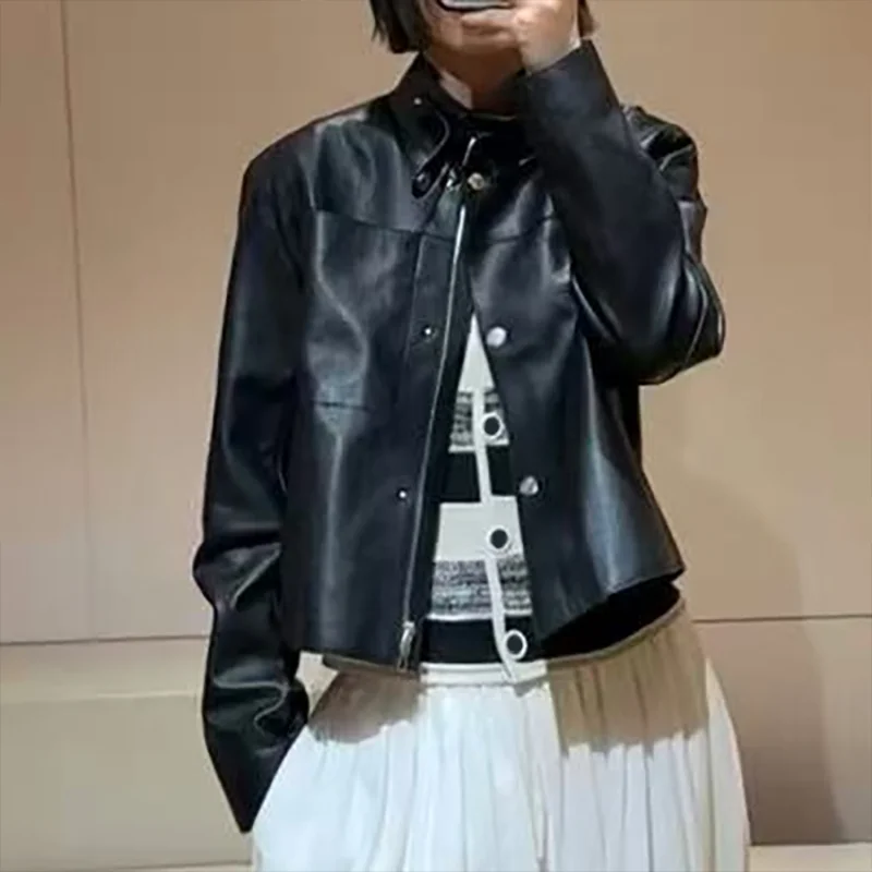 Manteau blazer en cuir pour femme de haute qualité avec col, en peau de mouton, sophistiqué et luxueux 25919115