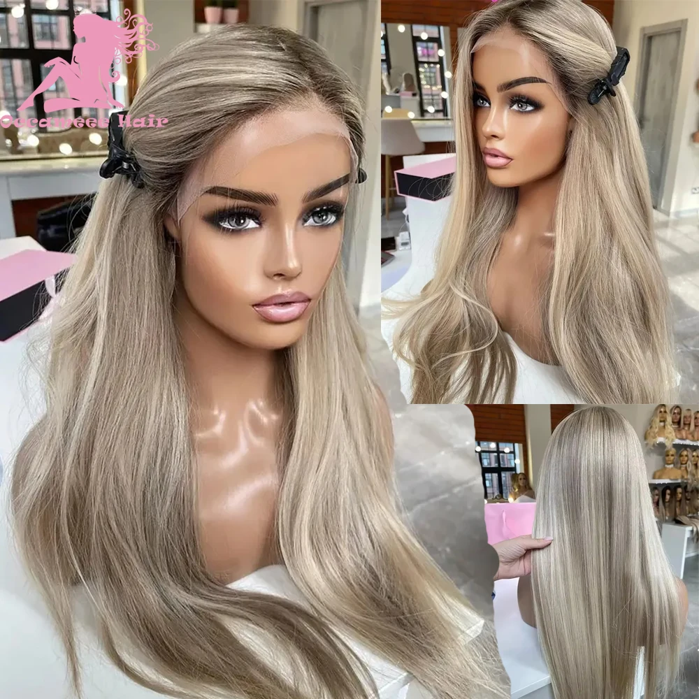 Highlit Lace Front Wig Human Hair BlondePre Plucked Brown Mix Blonde13x6 360 Full Lace Frontal Straight Colored Brazilian Hair