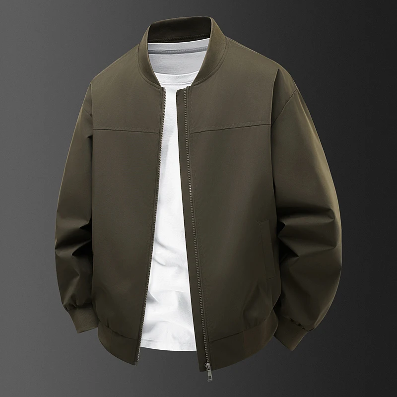 سترة رجالية كاجوال للعمل، تصميم فضفاض مقاوم للرياح مع سحاب، ياقة بيسبول، أكمام طويلة، ملابس خارجية للخريف، أسلوب عصري جديد #1