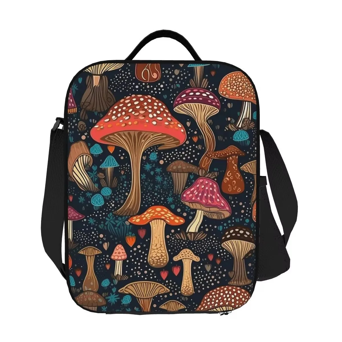Psychedelic Magic Mushrooms Print Insulated Lunch Bag Portable Thermal Food Tote for Women Children