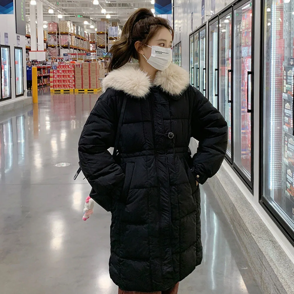 2023 Winter Faux Pelz Kragen Unten Jacke Für Frauen Mid-Länge Verdicken Puffer Mantel Weibliche Herbst Warme Parka Baumwolle gefütterte Outwears
