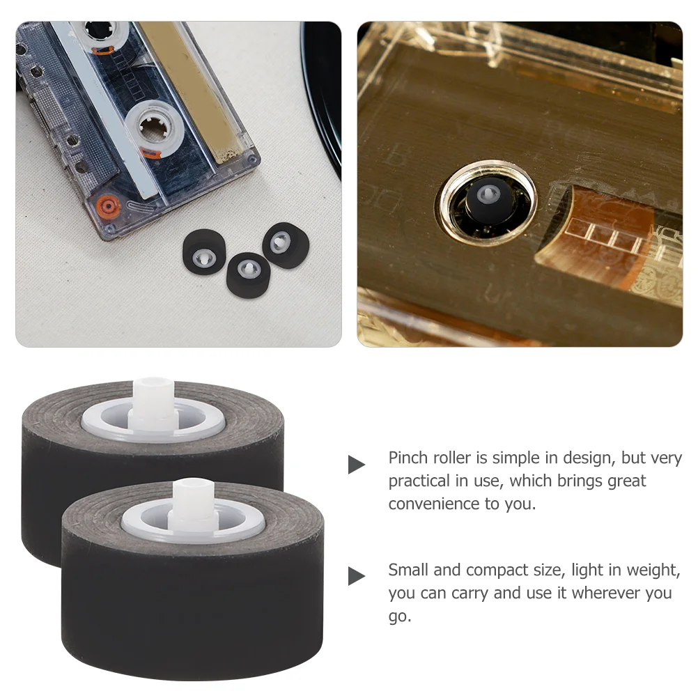 2 Pcs Magnetic Tape Pinch Roller for Dvd Repair Cassette Deck Black Common