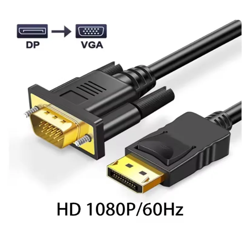 1.8M HD 1080P DP TO VGA Cable DP DisplayPort to VGA Adapter Converter HD Video Cable For TV Monitor Laptop Computer Projector