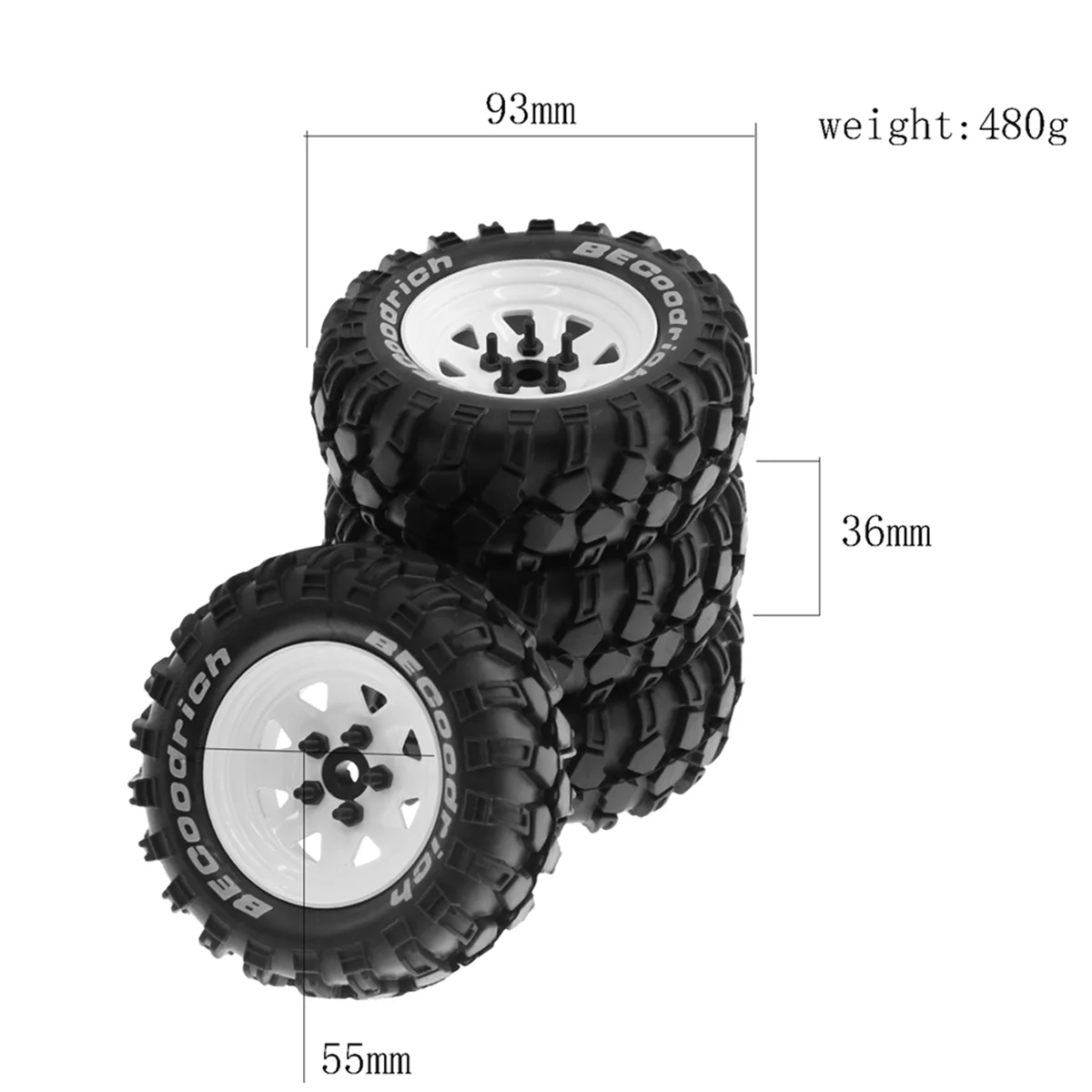 1:10 RC 크롤러 차량용 금속 비드락 휠 타이어, 축 SCX10 90046 TRX4 Redcat GEN8, 블랙, 1.9 인치