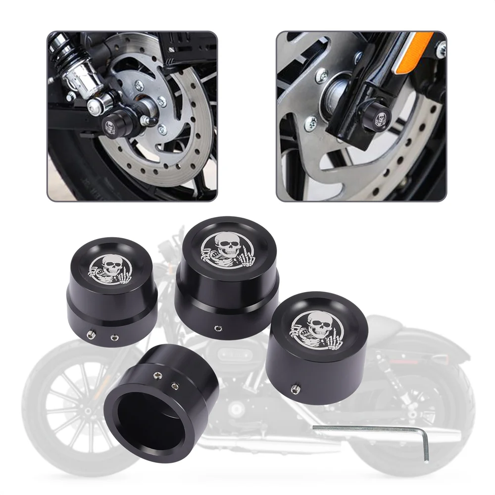 

4Pcs Motorcycle Skull Axle Cap Nut Covers Front Rear Black Cover Cap Nut Bolt Kit for Harley Sportster XL 883 1200 Touring Dyna