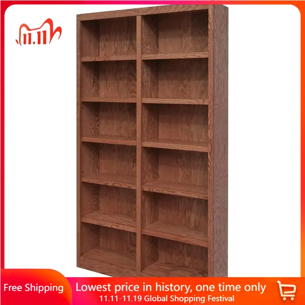 

Book Shelves, Traditional 84" Tall 12-Shelf Double Wide Wood Bookcase In Dry Oak, display Stands