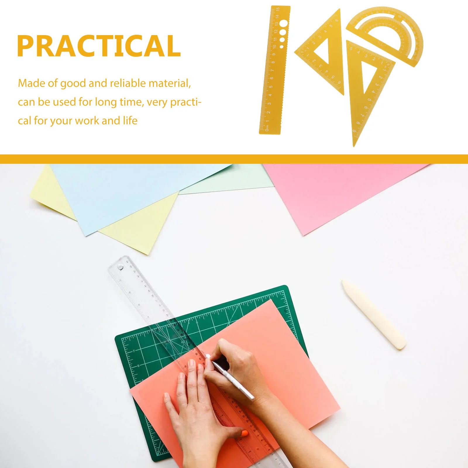 مجموعة مسطرة من سبائك الألومنيوم مكونة من 4 قطع مع منقلة مثلثة بحافة مستقيمة لمستلزمات القرطاسية المدرسية المنزلية #1