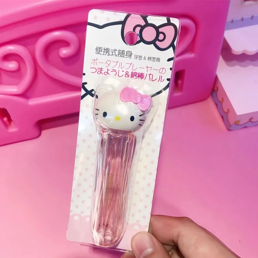 Sanrio Hello Kitty Portable Toothpick Holder Cute Mini Cartoon Travel Cotton Swab Storage Box Small Container For Girls Gift