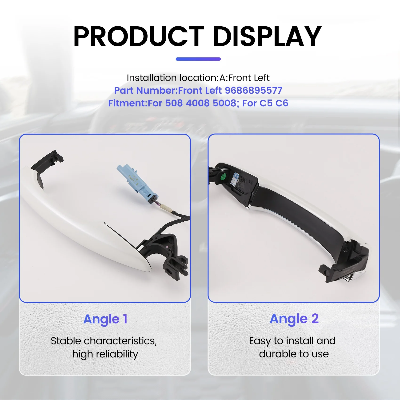 Compatible Exterior Door Handles for 508 4008 5008 C5 C6 Inductive Door Handle 9686895577 Pearl White Front Left