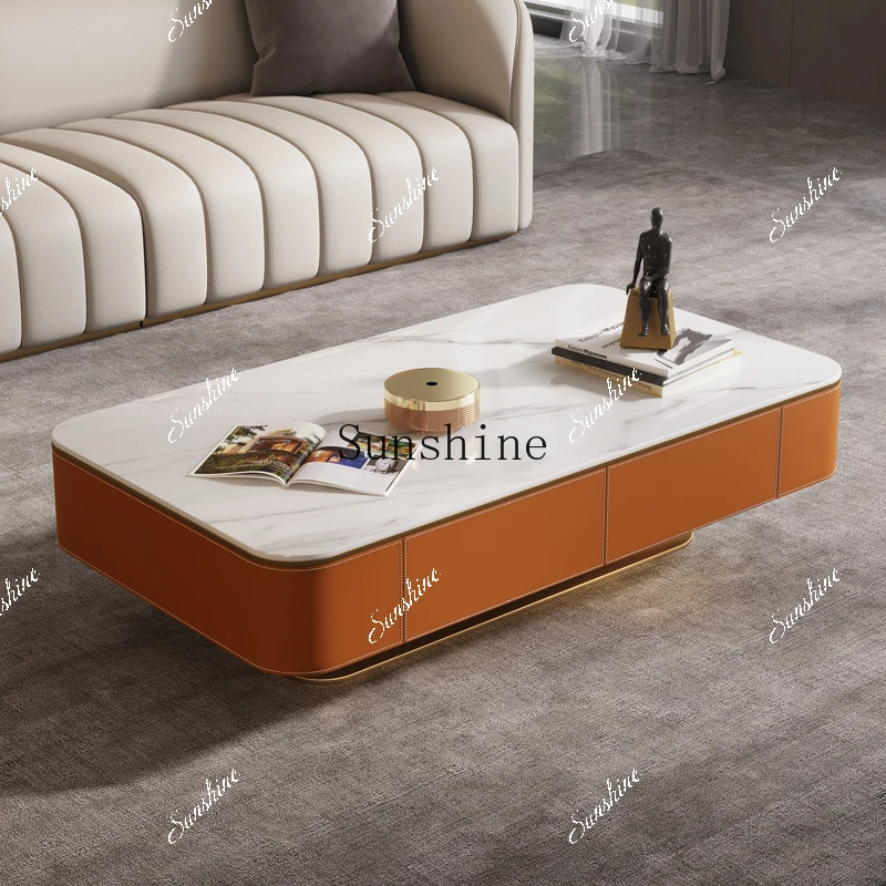 Italian light luxury saddle leather modern living room home coffee table TV cabinet combination  FT