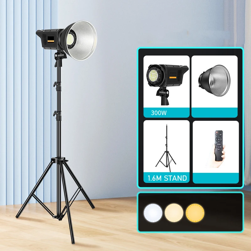 300W zonnelamp LED-videolamp dimbaar Bowens Mount continu licht voor live streaming foto video-opname daglichtgebalanceerd