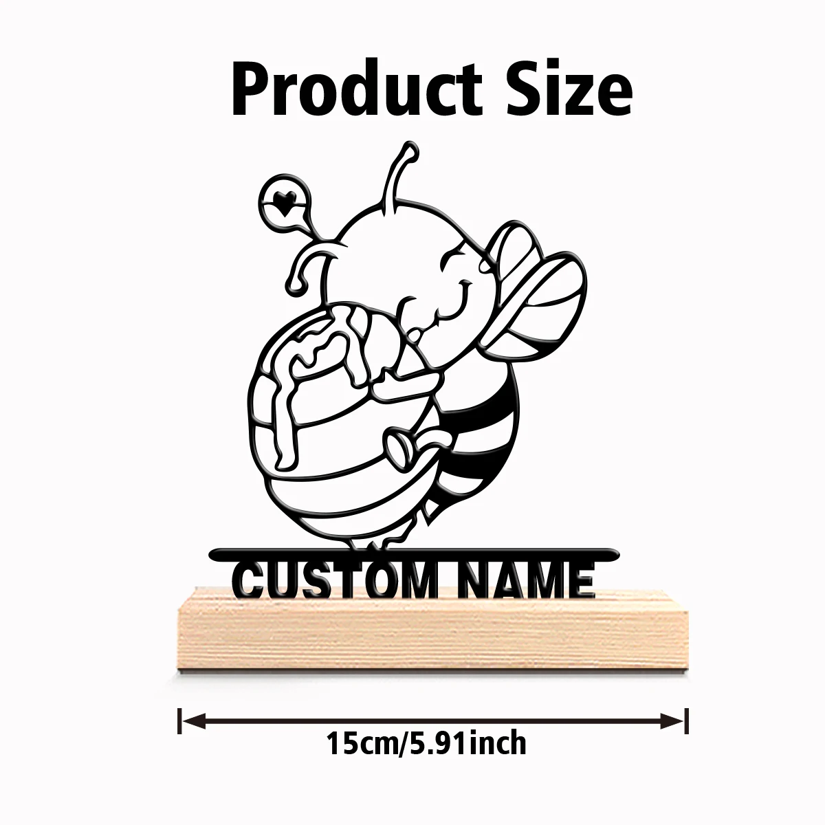 1pc New Design Personalized Custom Bees and honeypots Metal Art With Wooden Base Tabletop Decoration Cosmic Wooden Base Decor f
