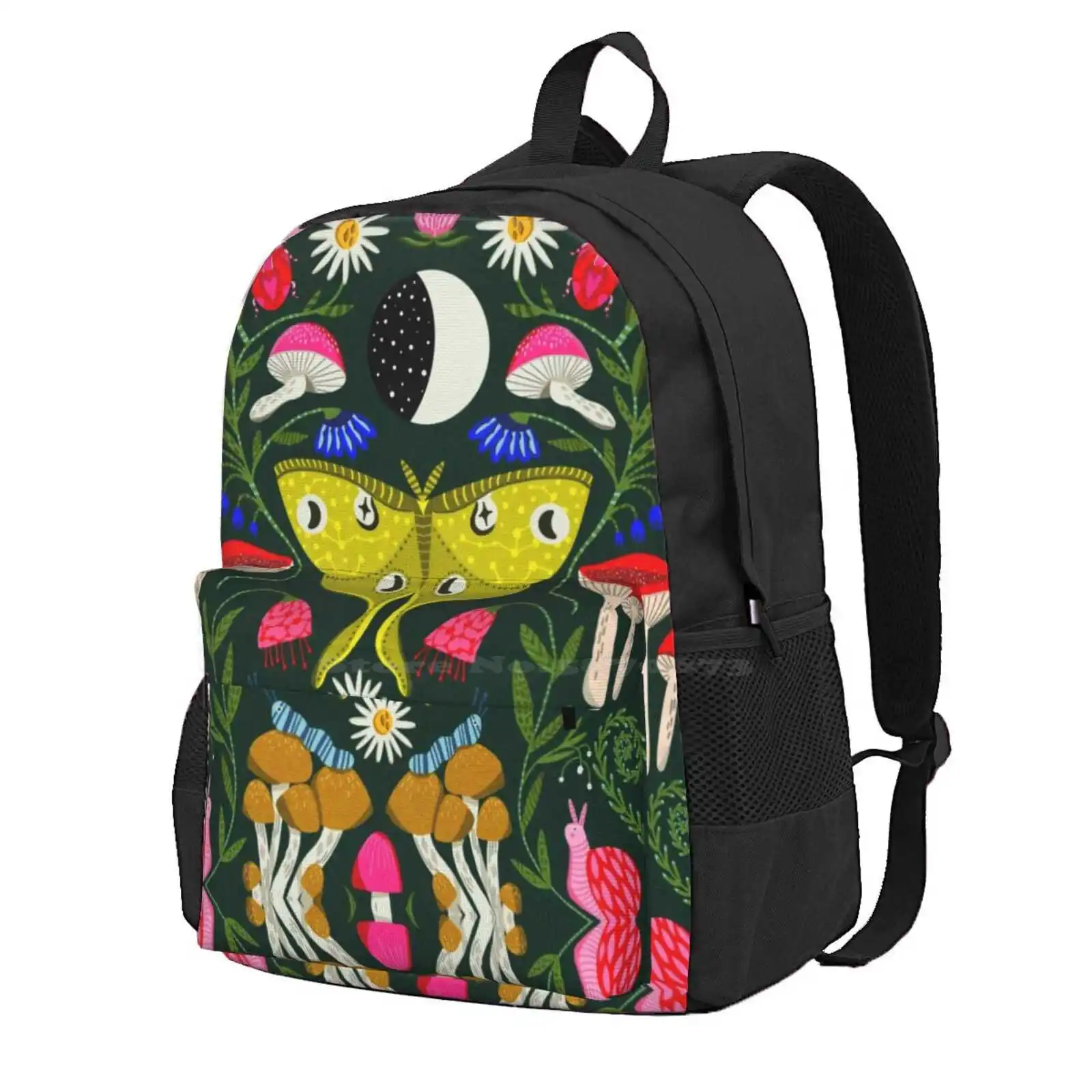 Moth 2 - Mushroom Art, Witch Art, Moon Art, Floral, Mushrooms, Magic Mushroom Hot Sale Schoolbag Backpack Fashion Bags Moth