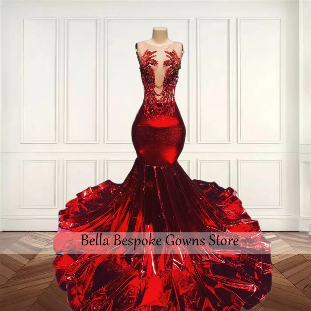 Red Bead Crystal Long Prom Dresses Luxury Black Girl 2024 Rhinestone Women Tassel Birthday Party Gown Evening Dresses Customized