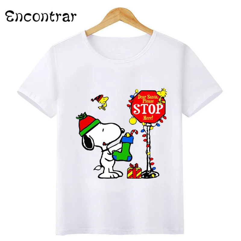 Merry Christmas Snoopy Cute Dog Santa Print Cartoon Kids T-shirt Funny Girls Clothes Baby Boys T shirt Children Clothing,HKP5914