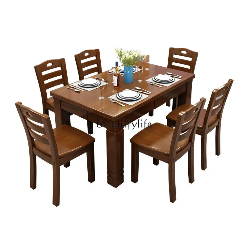 

Chinese solid wood dining table rectangular western dining table small household