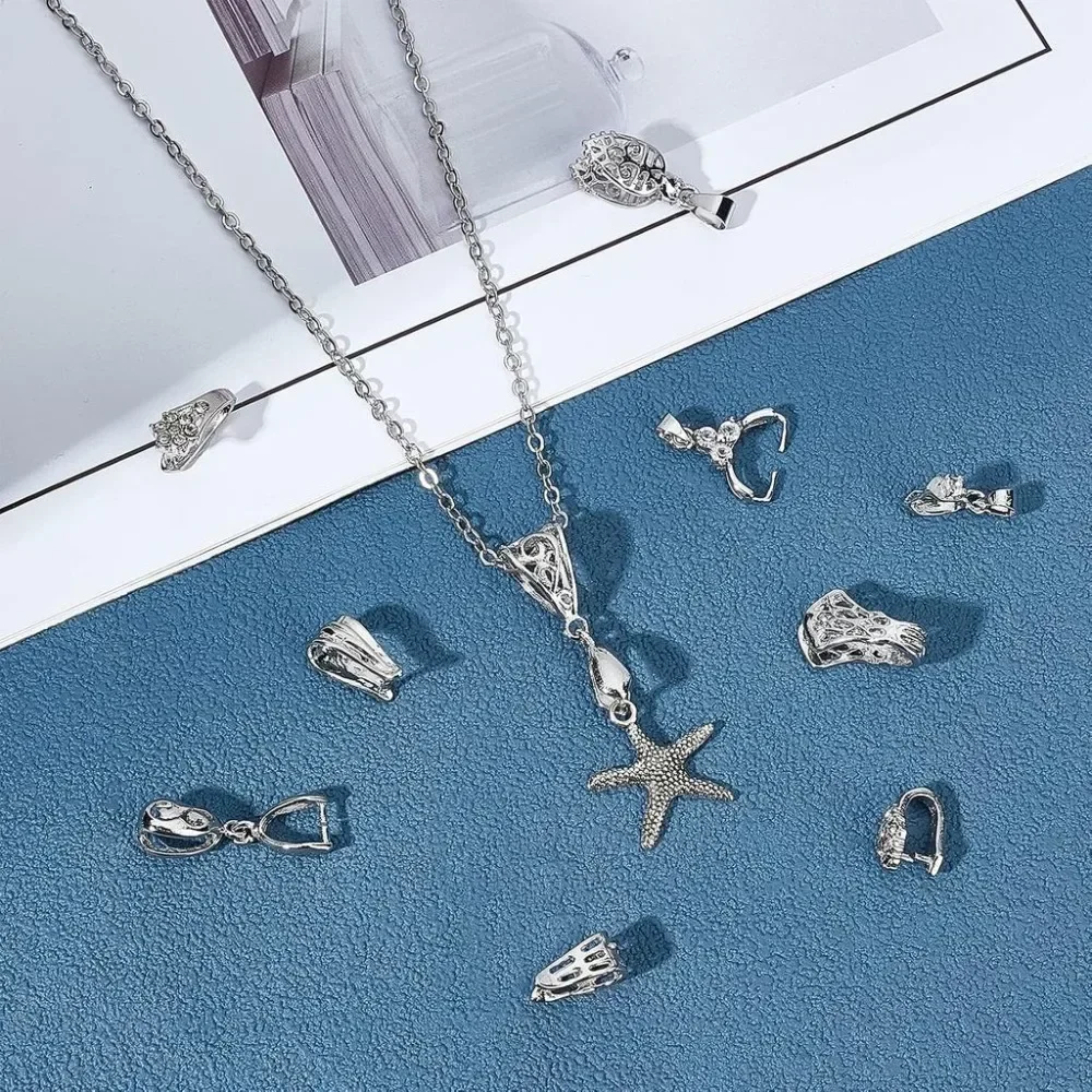 10 Styles 40Pcs Pinch Clip Bail Clasps Brass Pinch Clips 12/13/16.5/17/24mm Bail Clasp Dangle Charm Bead Pendant