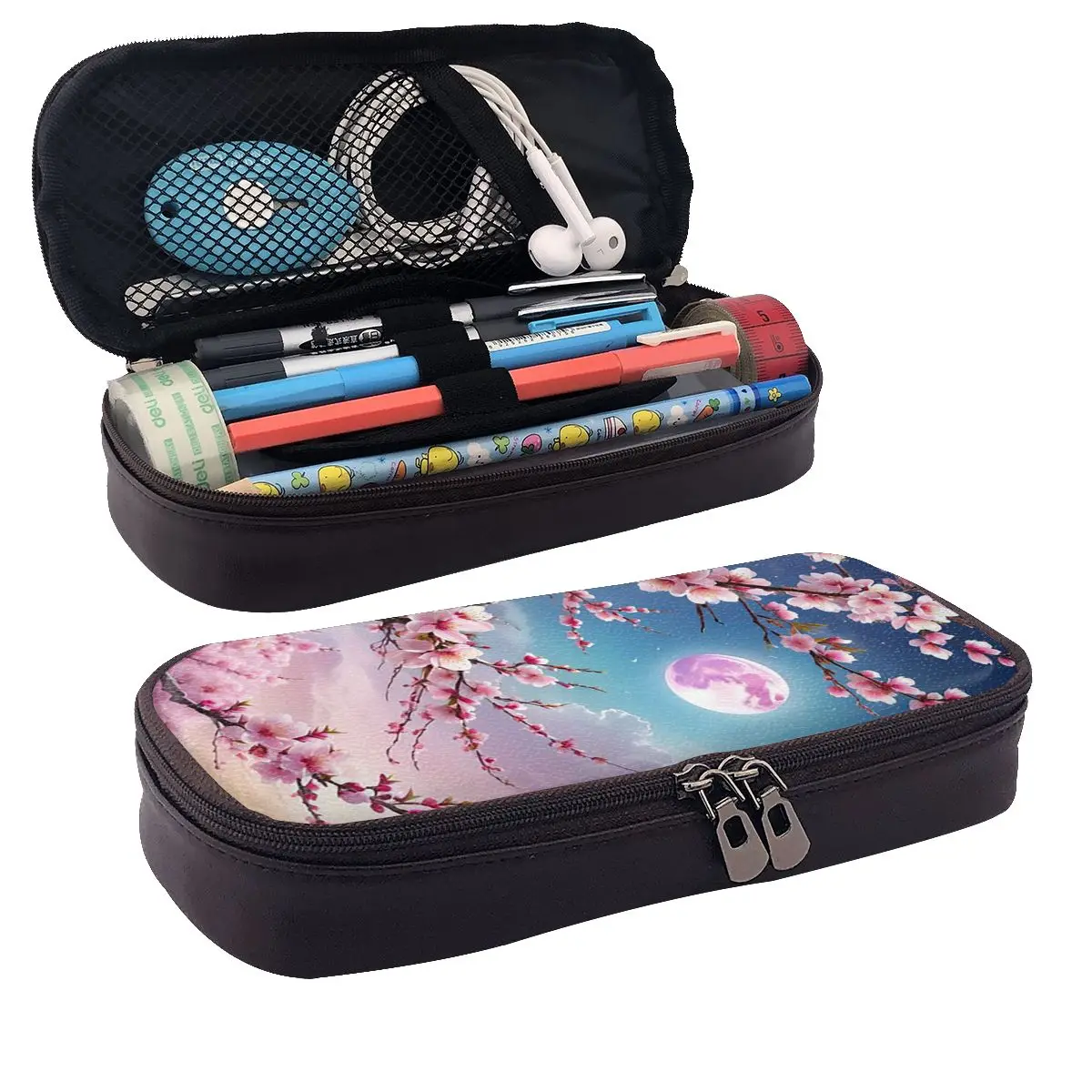 Sakura Cherry Blossom Japanese Flowers Leather Pencil Case Pen Holder Storage Pen Box Pencil Bag for Boys Girls Gifts