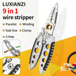 LUXIANZI 9 IN 1 pinza multifunzionale per elettricista terminale a crimpare tagliacavi 7 pollici pinza per utensili a crimpare spelafili di precisione