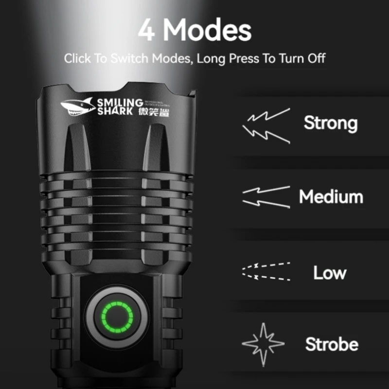 Smiling Shark SD7163 LED Rechargeable Flashlight, M60 Zoomable Torchlight,Aluminum Alloy, for Outdoor Camping, Hiking