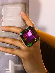 40*40mm Glass Square Stone Huge Size Adjustable Ring for Men Women Drag Queen Jewelry