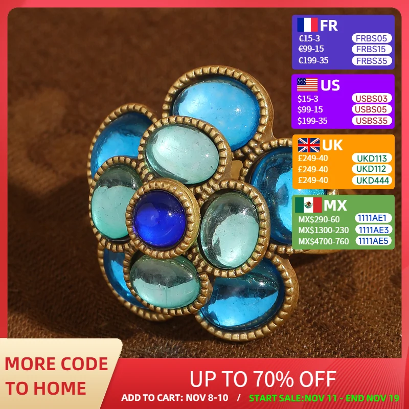 

Vintage Crystal Rings Natural Stone Blue Camellia Flower Antique Gold Color Valentine Day Gift For Girlfriend New In 2025 Trendy