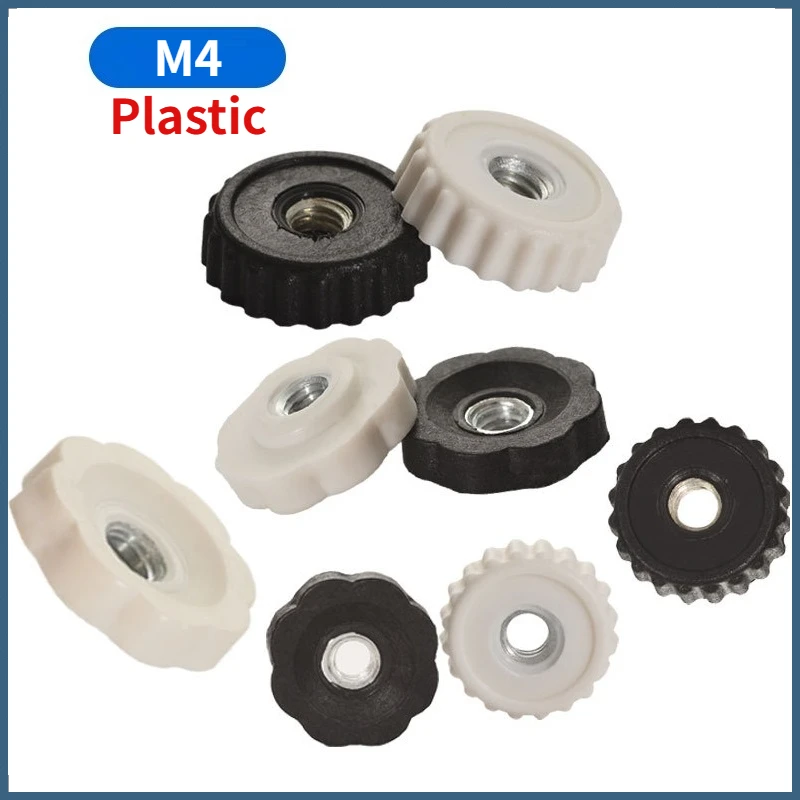 20/50/100/200/500pcs M4 Plastic Adhesive Straight Grain/patterned Through-hole Manual Adjustment Knob Nut