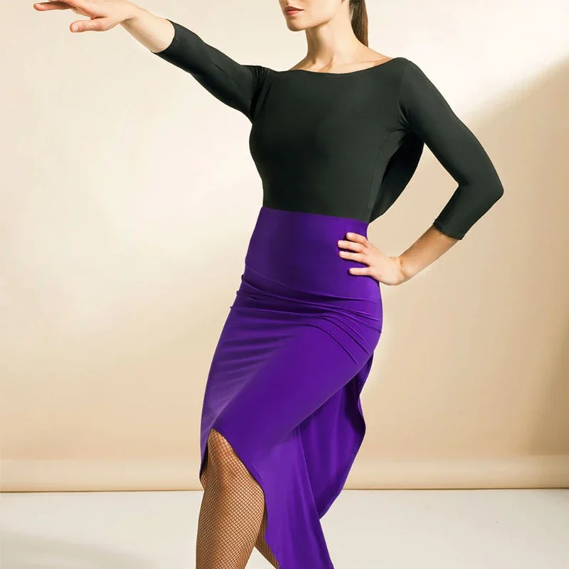 Czarne bluzki do tańca latynoamerykańskiego dla kobiet, bez pleców, nowoczesna odzież taneczna, kostium na zamówienie, strój do tańca tango DL3502