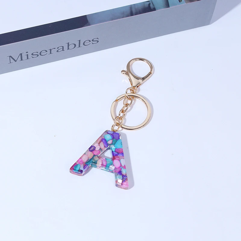 A-Z Dreamy Sequin Purple Initial Letters Keychain For Women Key Ring Pendant Purse Suspension Bags Charms Car Key Chain