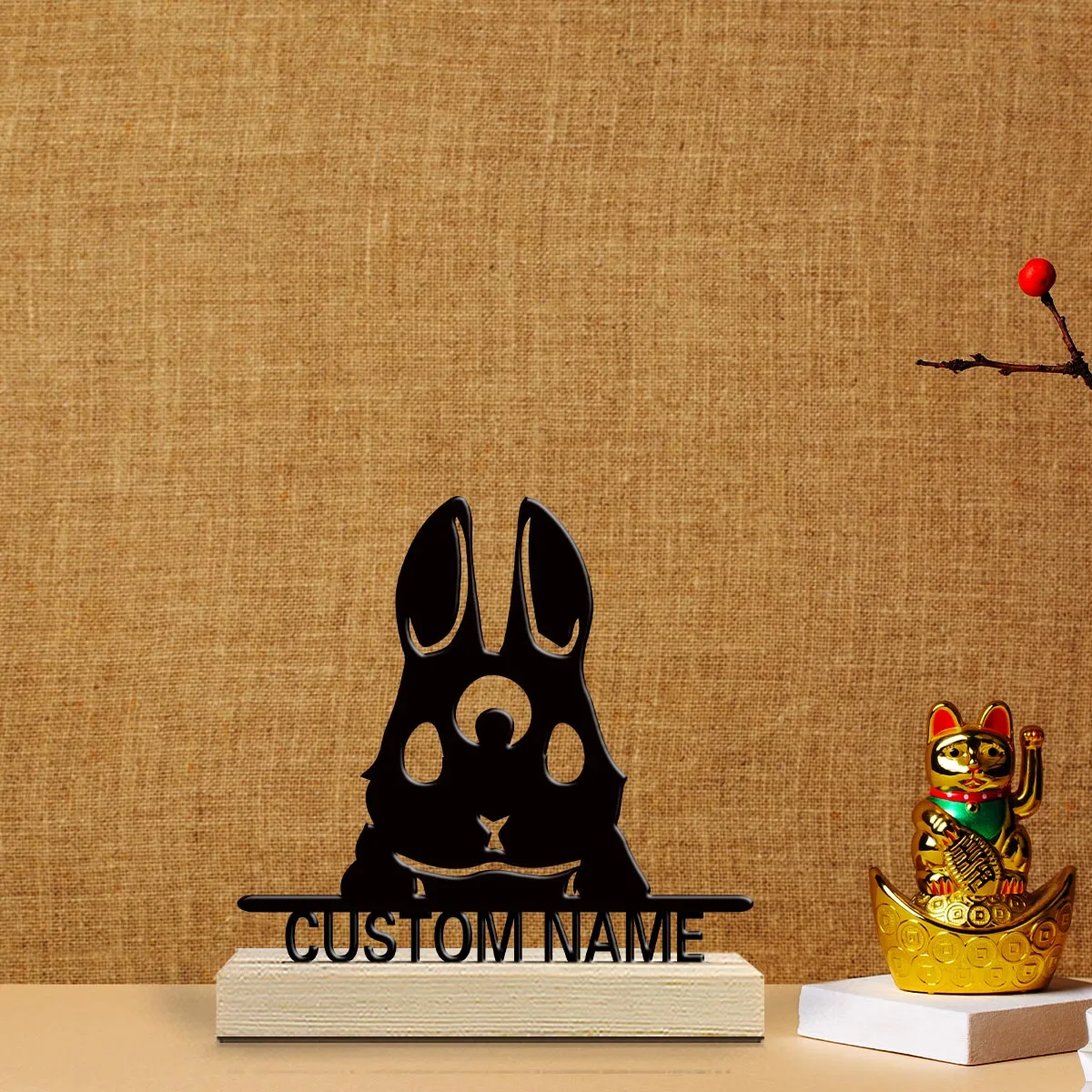 1pc Desktop Metal Ornaments Custom Name Equipped with Wooden Base Bar Decoration, Holiday Gifts