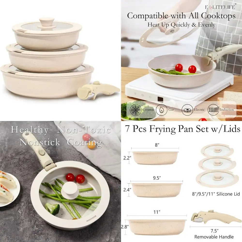 

Nonstick Ceramic Frying Pans Set with Lids and Detachable Handle - Non-Toxic, Perfect for Eggs, Omelettes, and Kitchen Cooking