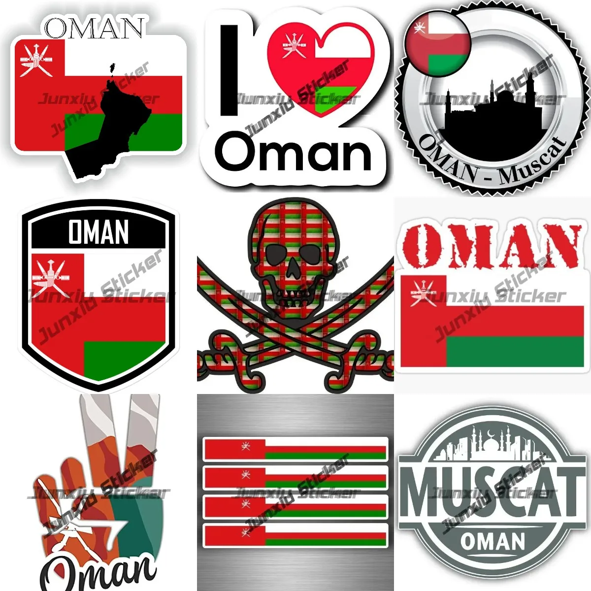Muscat Oman Oval Country Code OM Sticker Omani Stripe Flag Victory Oman Flag Emblem Stickers Express Your Omani Pride with Style