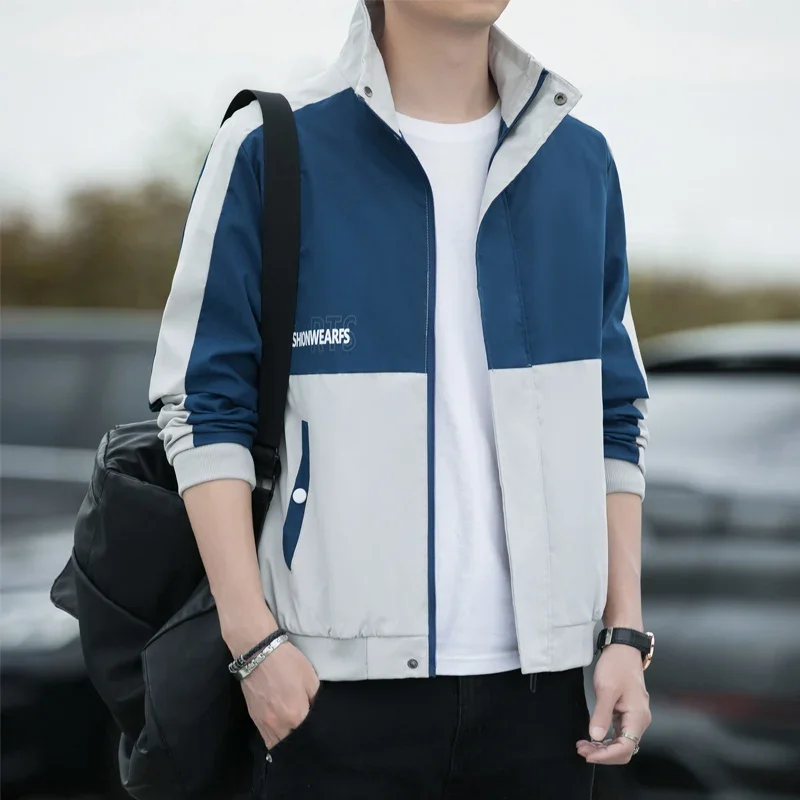 

New Color Collision Jackets Men Patchwork Letter Print Casual Outdoors Fashion Jackets Man Oversize Zip-up Male Coat