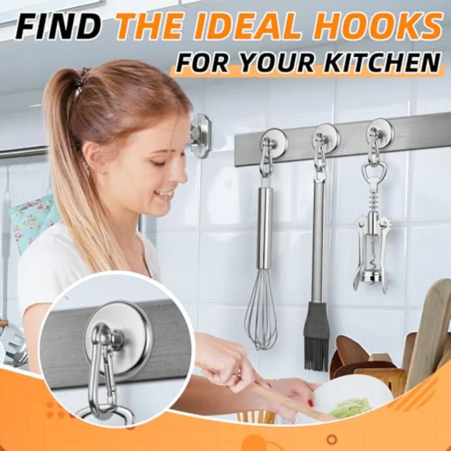 170LBS Magnetic Hooks Heavy Duty, Strong Neodymium Magnetic Hooks with Carabiner Hook for Hanging at Home, Office Locker, Workp
