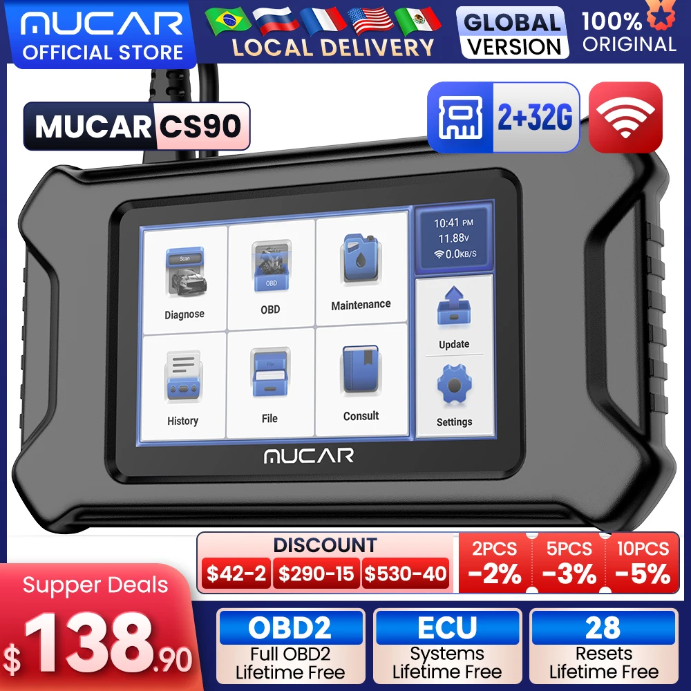 MUCAR CS90 자동차 진단 도구, Obd2 스캐너, 28 유지 보수 재설정 서비스, ECM 평생 무료, 모든 Obd 2 자동 진단 도구